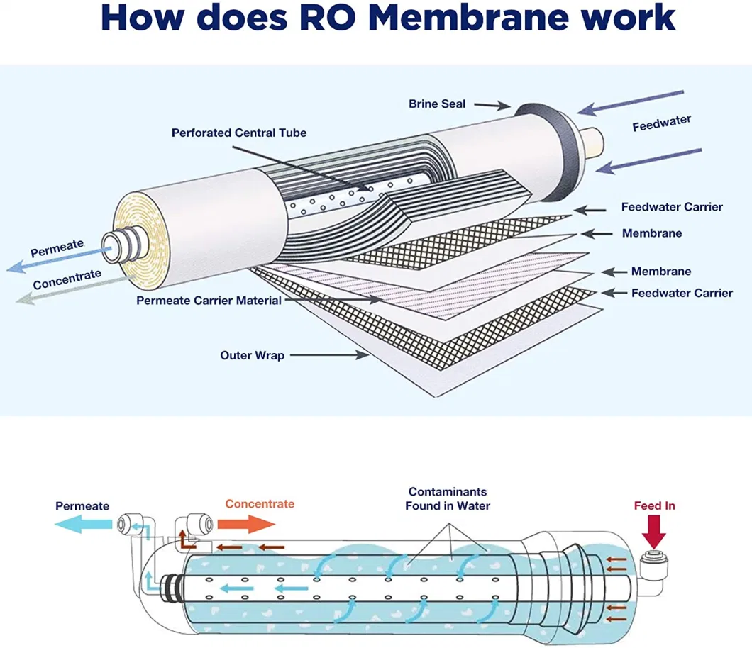 Household Drinking Water Pretreatment Filter Element RO Membrane for Domestice Reverse Osmosis Membrane 1812-80gpd Water Purifier Home Drinking Purification